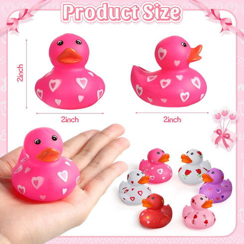 96 2 Inch 6 Jerify Pcs Valentine's Day Rubber Duckies Bulk Mini Heart Rubber Ducks for Kids Bathtub Toys Classroom