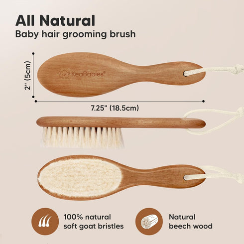 Baby Hair Brush with Soft Goat Bristles, Cradle Cap Brush for Infant, Toddler, Kids, Newborns, Baby Girls, Boys (Dark
