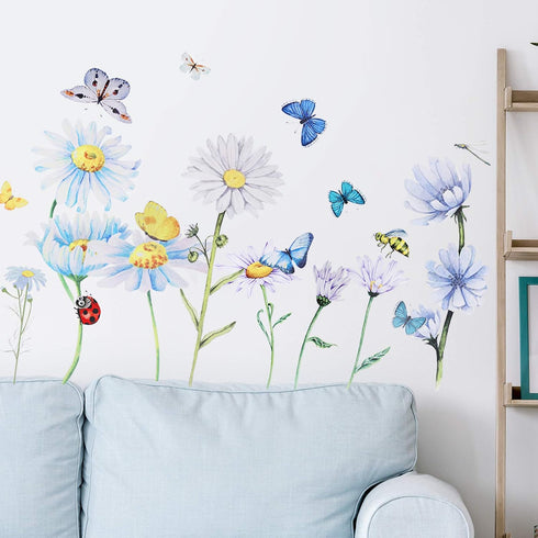 Zonon 64 Pcs Flowers Butterflies Wall Decals - Chrysanthemums Dragonflies Botanical Peel and Stick Art for Nursery Decor