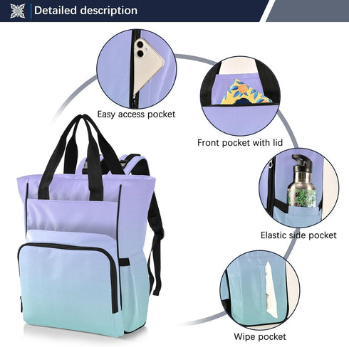 MCHIVER Backpack Mommy Purple Green Gradient Diaper Bag Large Capacity Baby Bags with Insulated Pockets Maternity Bag