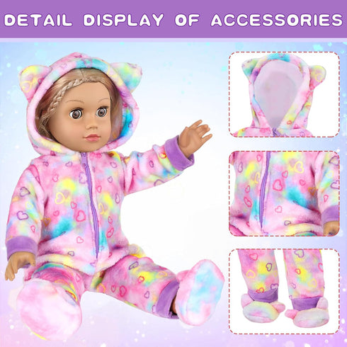 18" Set 18 Inch American Doll Clothes and Sleep Bag Accessories,Sleepover Outfit Fits Dolls Include Rainbow
