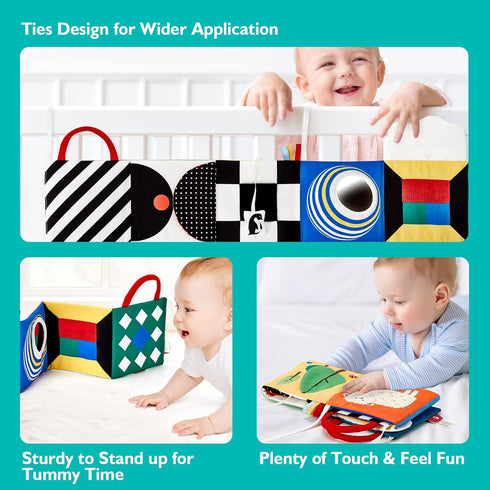Baby Toys 0-6 Months, High Contrast Newborn Toys, Tummy Time Books with Crinkle, Squeaky Sounds