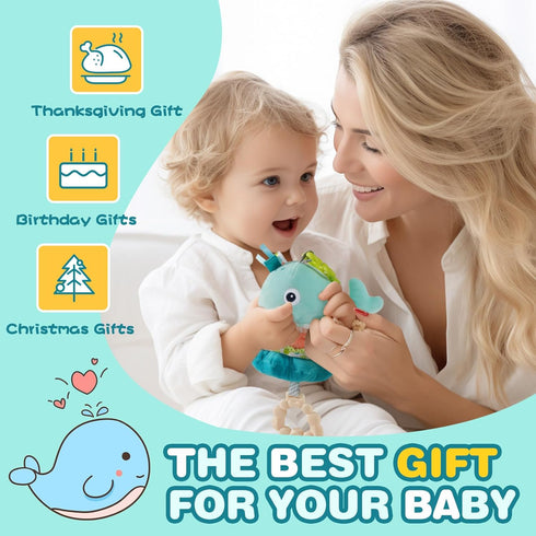 0-6-12-18 Jollybaby Baby Musical Pull String Hanging Toy for Stroller Car Seat Crib Play Gym, Plush Stuffed Whale Toy