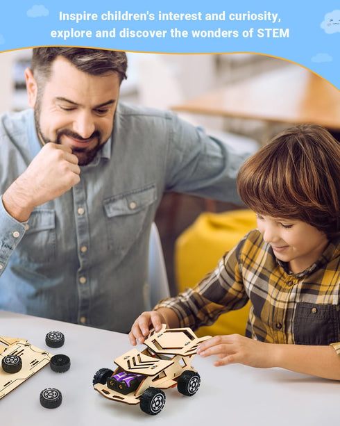Poraxy STEM Kits for Kids Age 8-10 - 5 Set Wooden Model Car Kits, Educational Crafts Building Projects