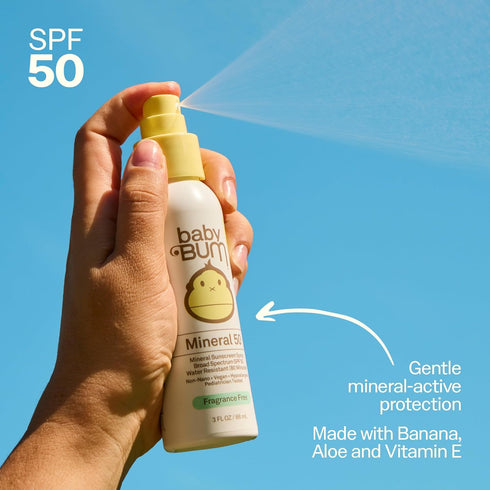50 3 oz Baby Bum SPF Sunscreen Spray - Mineral UVA/UVB Face and Body Protection for Sensitive Skin - Fragrance Free