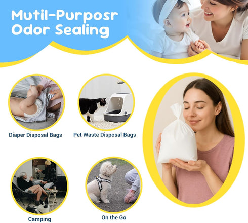 S/220 Counts Odor Sealing Baby Diaper Disposable Bags - Unscented, Durable Diaper Sacks for Home, Travel & On-the-Go