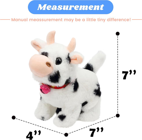 Hopearl Walking Cow Interactive Electronic Pet Plush Diary Cattle Toy with Sounds and Movements Moo Nodding Head Wag Tail Animated Gifts for Toddlers Birthday, Black, 7''