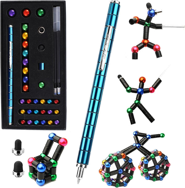 Fidget Pen, Magnetic Decompression Toy Pen, Magnet Pen Fidget Toy for Kids or Friends (Big Colored Bead Blue)