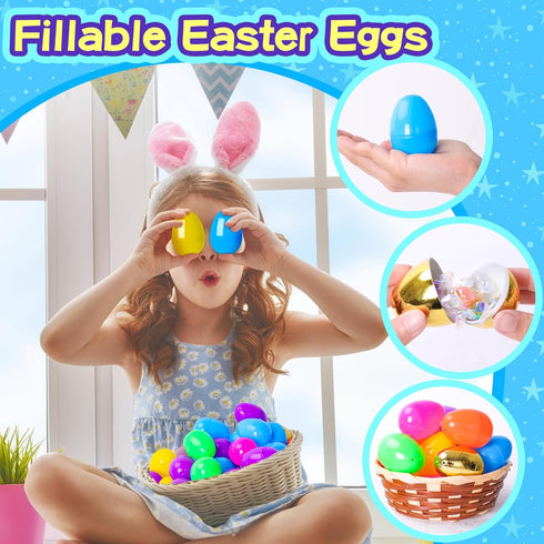 MGparty 52 Pack 2.3" Easter Eggs Empty Plastic Bright Colors Eggs with Golden Eggs for Easter Egg Hunt Party Favors