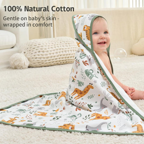 Newborn,100% 2 Pack 32x32 Inch Hooded Baby Towels for Cotton Baby Bath Towels with Hood for Infant Toddler Boy Girl
