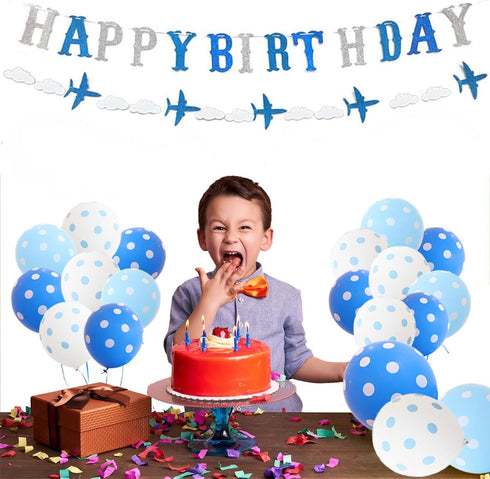 Airplane Birthday Decorations, Airplane Balloons and Birthday Banner for Boys Party Supplies