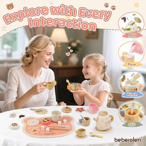 Set 3-5 2 3 4 5 6 Beberolen Tea Party for Toddlers Girls Boy Birthday Gift Pretend Play Food Wooden Picnic Outdoor Toys