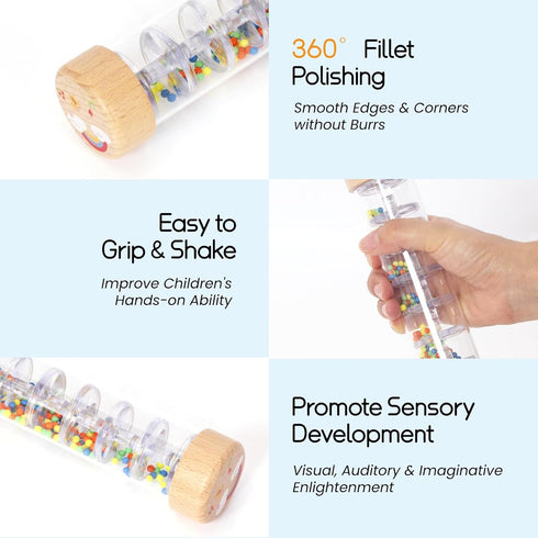 8 Inch Rainmaker Rain Stick Musical Instrument for Babies, Toddlers and Kids, Rainfall Rattle Tube Rainstick Shaker Toy