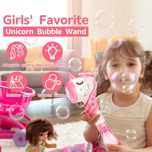 Unique Bubble Machine Wand for Kids Toddlers Age 1-5, Outdoor Unicorn Bubble Maker Toy for Bath and Birthday Gifts