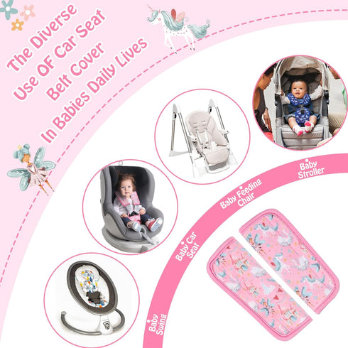 Amintiri 3 Pieces Car Seat Straps Pads for Kids, Ultra Soft Plush Car Seat Strap Covers for Kids, Infant Carseat