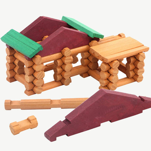 90 Set, 3 4 5 6 Wondertoys Pieces Classic Wood Cabin Logs Building Log Toy for Children, Farm House Construction
