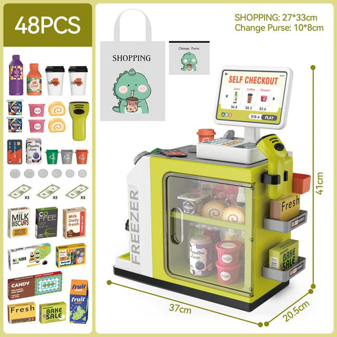 POFJOEQ Playset 48PCS 3+ (668-124) Cash Register for Kids - Pretend Play Money, Calculator, Scanner, Credit Card