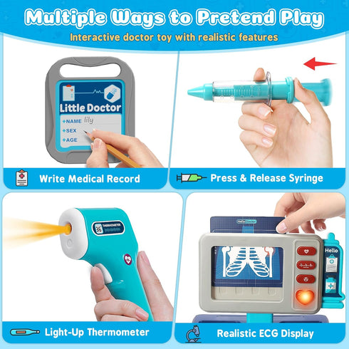 3-5, Set 3 4 5, Doctor Kit for Toddlers Pretend Doctors Play with Cart, Costume and Stethoscope for Kids Aged Role Play