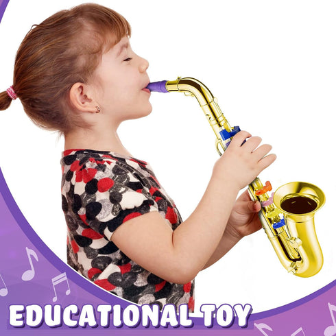 Lewtemi Gold Saxophone Musical Instruments Toy for Kid Toddler Fake Plastic Preschool Music Toy Gift Portable Wind