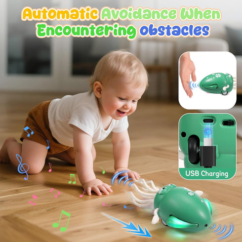 YHYAQYHYAX Tummy Dancing Octopus Baby Toy - Electric Crawling Squid Toddler Toys, Rechargeable Time Toy with Lights