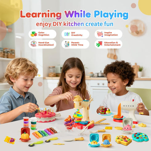 Rodsucs 4 1 Sets 4-8,Kitchen Maker,2-in-1 (16 in Color Dough for Kids Ages Creation Toys with Ice Cream Maker,Noodle