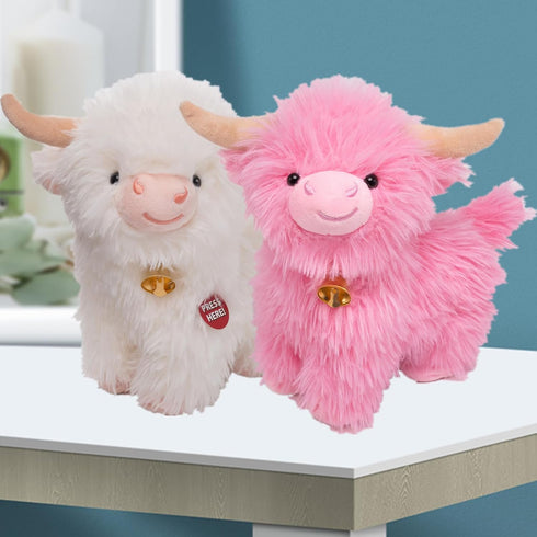 Crazy Dancing Singing Funny Highland Cow Stuffed Animals, Interactive Scottish Highlander Cattle Musical Valentines Day