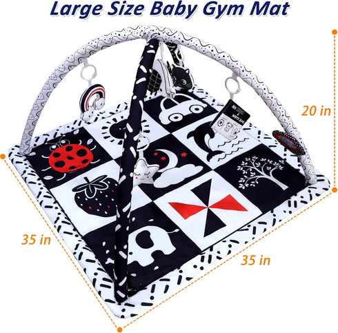6 Tummy 0-6 6-12 Poycuna Black and White Baby Gym Play Mat with Toys Time Activity Mat for Babies Months High Contrast