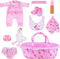 BABESIDE 10 PCS Reborn Baby Doll Clothes, Flamingo Theme with Bassinet for 17-22 Inch Dolls