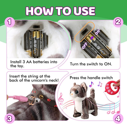 HCdoujoy Set Grey Robotic Cat Toy for Kids Remote Control Walking Kitten for Girls with Leash Electronic Pet That Meow