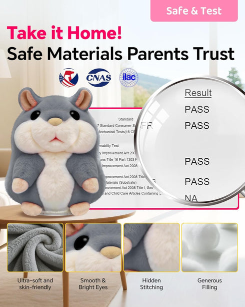 Talking Hamster Toy for Toddlers, Repeats What You Say, Birthday Gifts Ideas for Kids, Christmas Stocking Stuffers, Gray