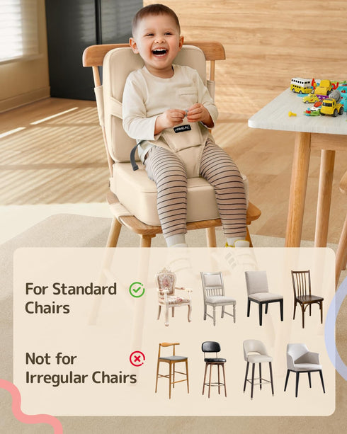 Adjustable Beige Toddler Booster Seat for Dining - Comfortable Kids Booster