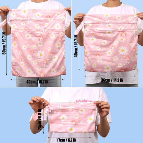 3pcs 2 SML, Baby Cloth Diaper Wet Dry Bags, Waterproof Reusable Wet Bag with Zipper Pockets & Handle, Washable Laundry
