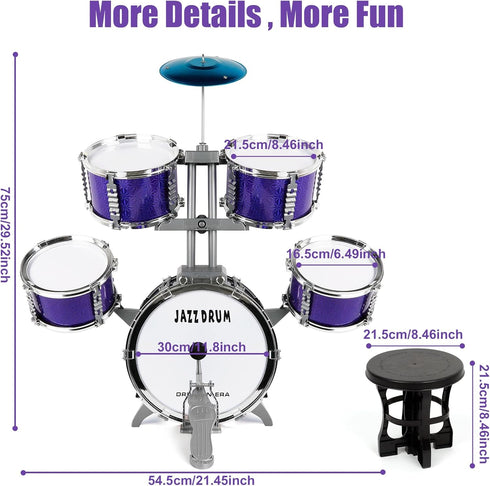 Set 3 4 5 6 7 8 M SANMERSEN Kids Toys Jazz Drum - Upgraded Rock Drum Kit with Stool Musical Instruments Educational