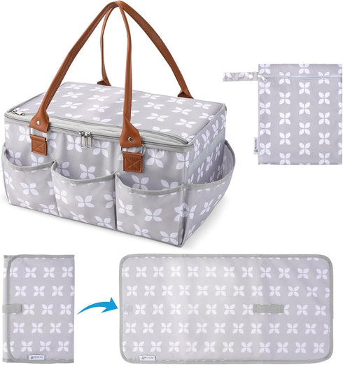 Moteph Diaper Caddy with Changing Mat, Large Baby Diaper Caddy Organizer with
