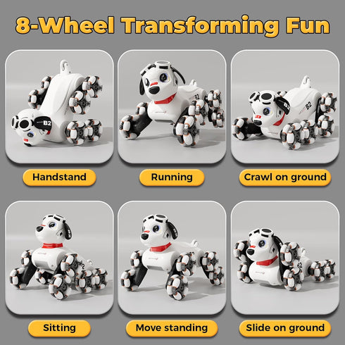 6-8, 8WD 8-12 BLF FUN Remote Control Robot Dog Toys Gesture Sensing Rc Stunt Car with Light and Music, Robot Pet Dog