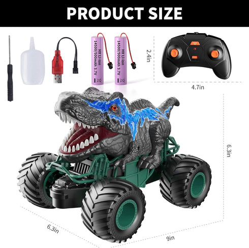 Bennol 2.4GHz Dinosaur Remote Control Car Toys for Kids Boys 4-12, RC Car with Light, Sound, Spray for Indoor Outdoor