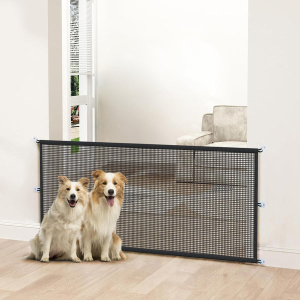 Dog Gate Indoor Pet Gates for Stairs: Dogs Screen Mesh Gate for Kitchen Doorways, Hallway, Stairways, 30 inch Tall, 60