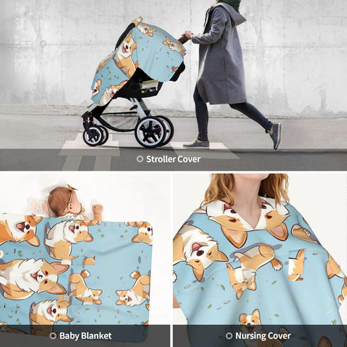 KKLWEGU Corgi Pattern Corgi Pattern Baby Car Seat Canopy Cover, Multi Use Breathable Nursing Breastfeeding Covers