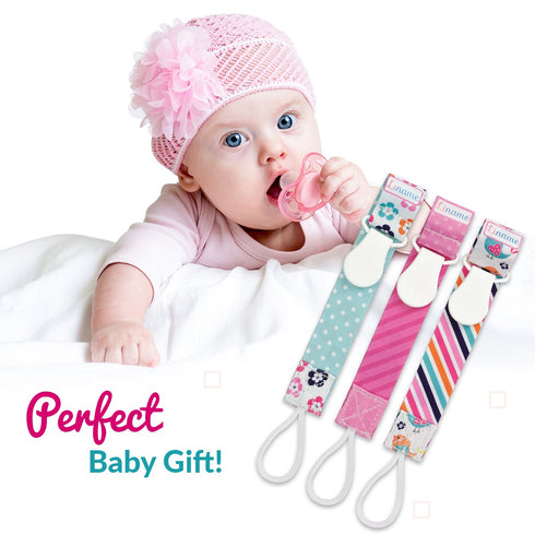 3 Pack Liname Neutral Pacifier Clip - Pacifier Clips for Boys & Girls - Binky Holder Soothie Paci Clip Binkie Clip