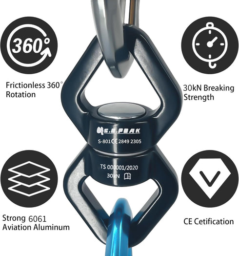 30kN Swing Swivel, CE Certified Safe Swivel Hook, 360° Rotational Device for Tree Swing, Aerial Dance