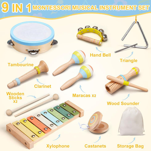Set 3 4 5 Baby Musical Instruments Montessori Wooden Music Toys for Toddlers Neutral Color Percussion Music Kit