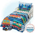 4 Set EVERYDAY KIDS Piece Toddler Bedding -Choo Choo Train- Includes Comforter, Flat Sheet, Fitted Sheet and Reversible