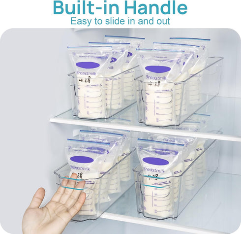 4PCS Set, 4.3 14.7" Vtopmart Breastmilk Storage Container Clear Freezer and Fridge Organizer Bins, Plastic Storage Bins