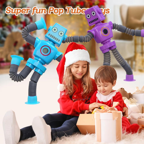 2Pack (2Pack Pop Tubes Robot Fidget Toys for Kids, Fidget Pop Telescopic Suction Cup Toy for Stress and Anxiety Relief