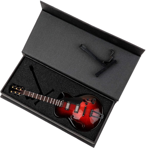 Dselvgvu (7.19"x2.71"x0.89") Wooden Miniature Electric Guitar with Stand and Case Mini Musical Instrument Electric
