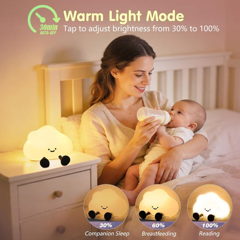 3 Dimmable YISUN Cloud Night Light, Cute Silicone Nightlight for Baby Toddler, Rechargeable LED Nursery Lamp