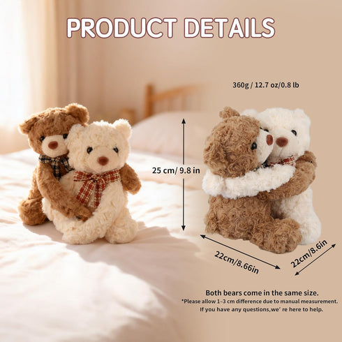 Hugging Teddy Bears, Two Hugging Teddy Bears Stuffed Animals for Couple Girlfriend Girls Kids with Paw Hook and Loop