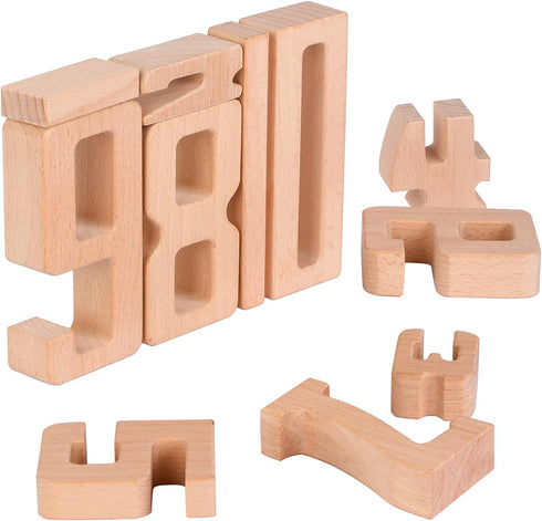 Lasoba 1-10, 10 3 Wooden Number Building Blocks, Large Digit Blocks Pcs Math Blocks Number Toys for Kids, Educational