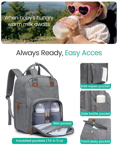 Backpack (26-36L), Qualyphant Extra Large Diaper Bag for Two Kids Twins - Expandable Baby Bag Dual Big Compartments