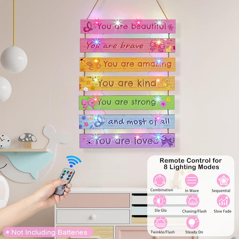 8 FIOBEE Girls Room Dcor for Teen Girls Boys with LED Light Wall Decor for Bedroom Motivational Inspirational Wall Art